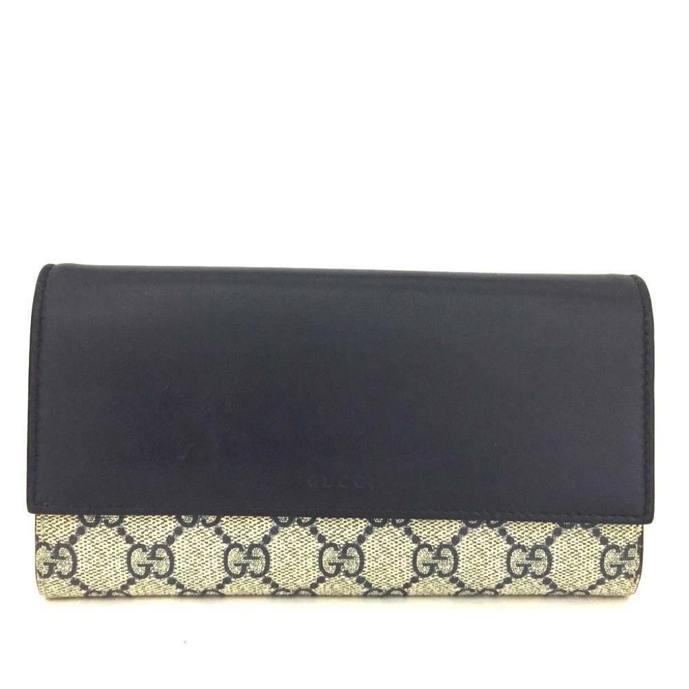 Gucci Wallet Long Logo Bifold Navy Blue PVC Leather